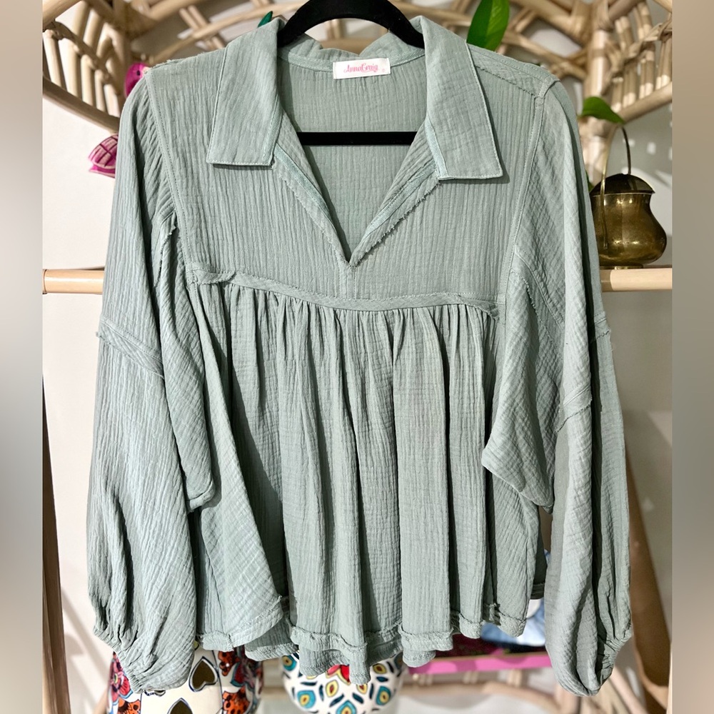 Sage Babydoll Top